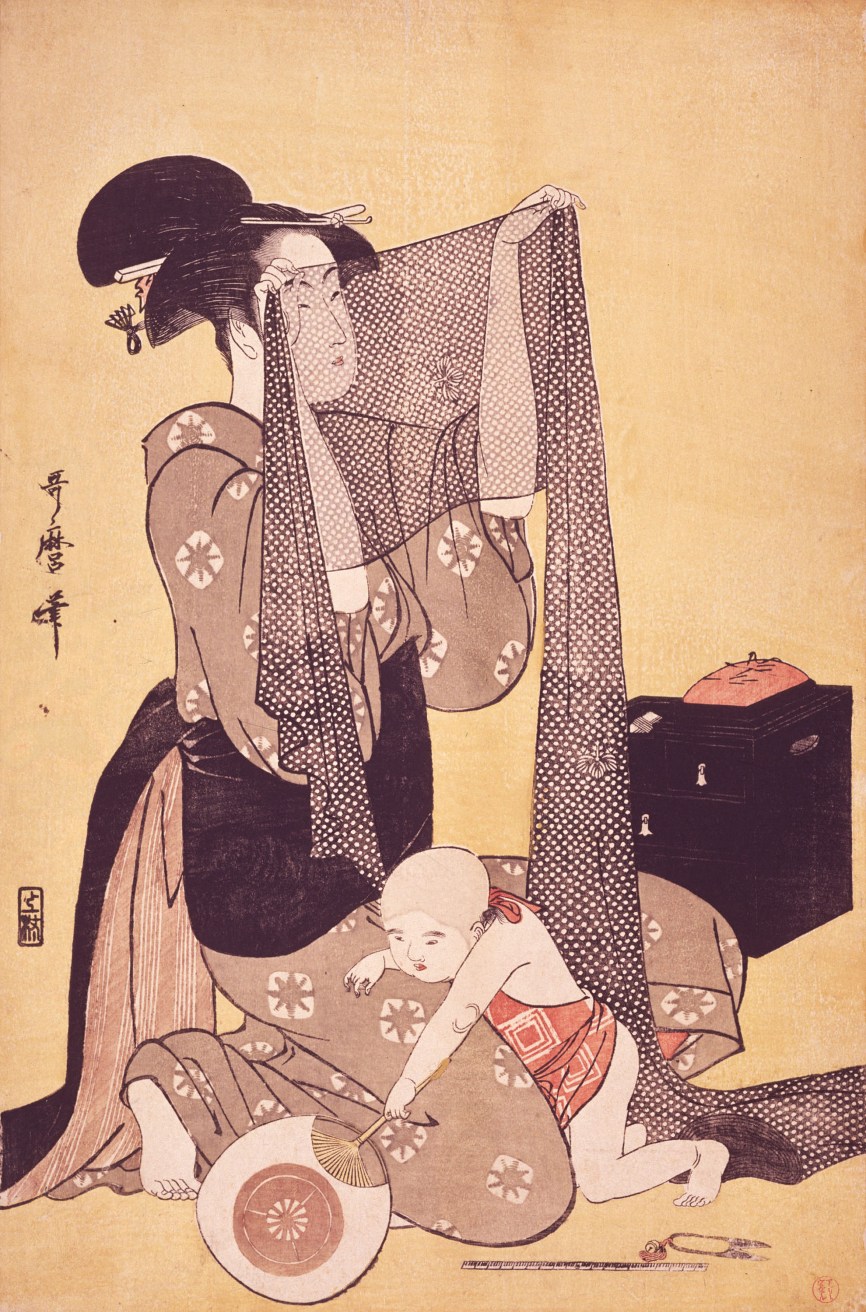 複製/喜多川歌麿/美人画/着物地/染物/布袋屋掛軸HH-160 絵画 額入り 壁掛け F4 喜多川 歌麿 美人画 複製画 額飾り 1枚